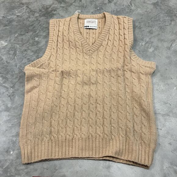 Lord Jeff Mens Sweater Vest Cable Knit Front Vintage Size Medium Brown Tan - Picture 1 of 5